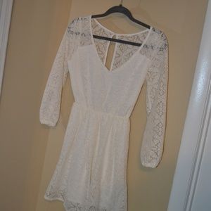Long Sleeve Lace Dress - White